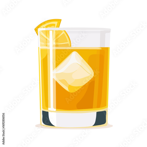 Whiskey Sour, flat style 2D vector image, isolated on a white background