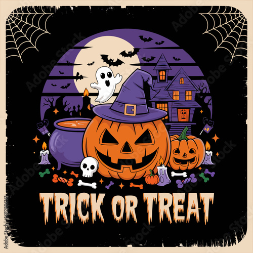 2d vector illustration Halloween t shirt icon design items ghost character Candles in carved pumpkin
