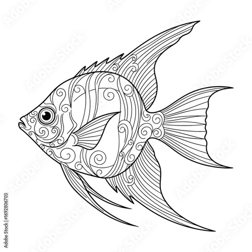 Elegant angelfish line art illustration for aquatic designs