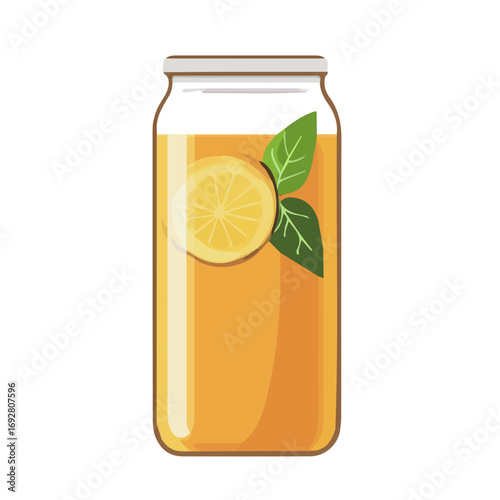 Flat 2D Kombucha illustration, vector graphic in icon style, on white background