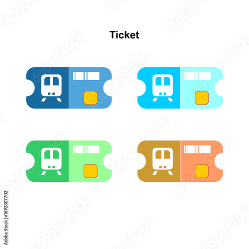Illustrative flat design train tickets in varied colors, perfect for depicting modern travel, journey planning, and public transport booking concepts