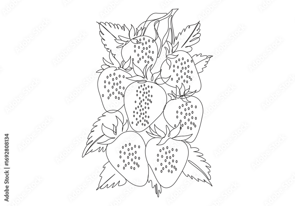 Naklejka premium Continuous one line drawing strawberry fruit