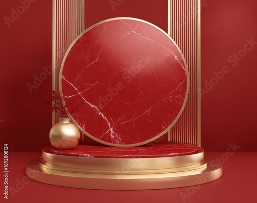 Red and gold geometric podium