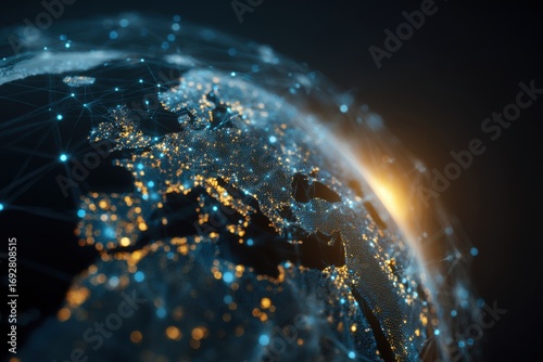 European continent globe, network of light
