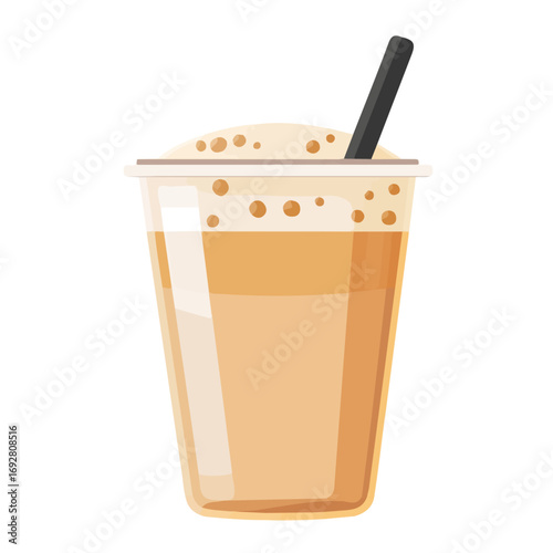 2D flat vector illustration of a Milk Tea in icon style, isolated on white background