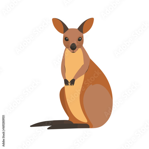 Flat 2D Wallaby illustration, vector graphic in icon style, on white background
