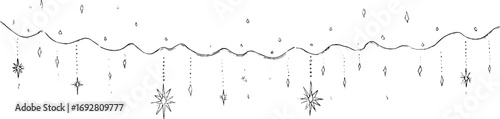 Minimalist dotted line art border with star and wave elements for design projects
