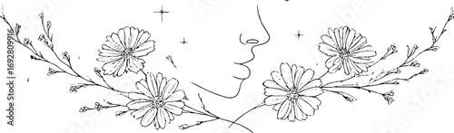 Minimalist floral line art with ghostly silhouettes for halloween decor