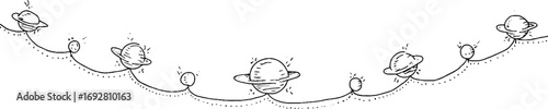 Minimalist orbit-inspired line art border for design and decoration projects