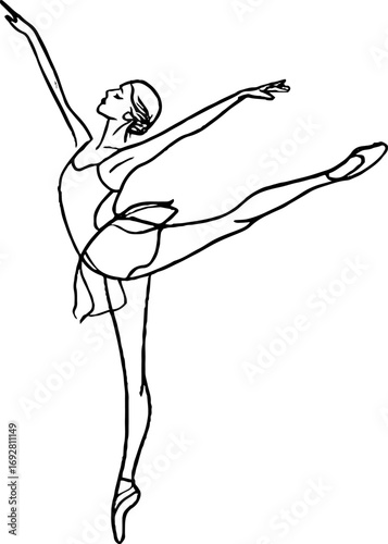 Elegant minimalist line art of a graceful ballerina in dance pose for artistic design