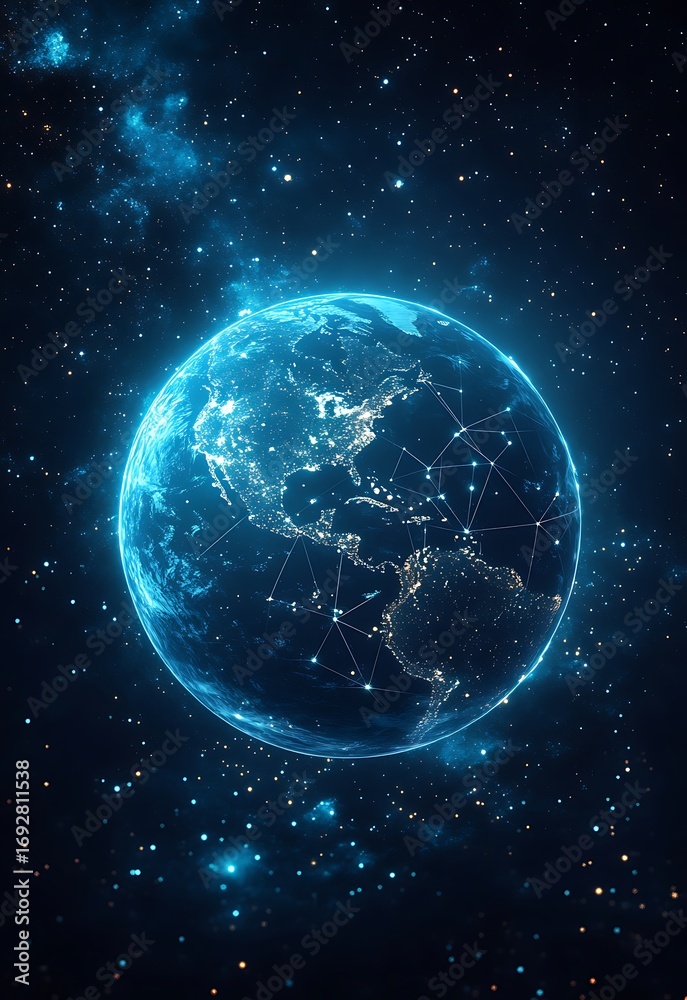 Obraz premium Vibrant blue planet illuminated in deep space