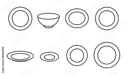 Monochrome minimalist bowl and plate set on gradient background