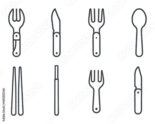 Silhouette set of eating utensils with modern design on dark background