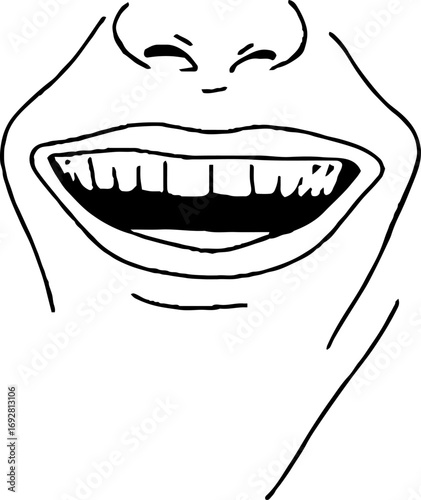 Minimalist line art of a joyful smile - bohemian aesthetic for design and decor