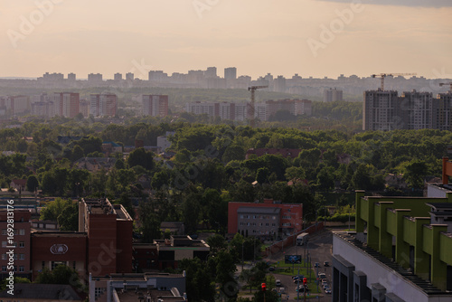 Aerial view of the big city and new building