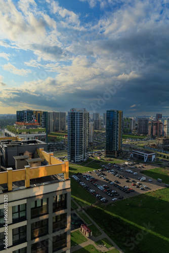 Aerial view of the big city and new building