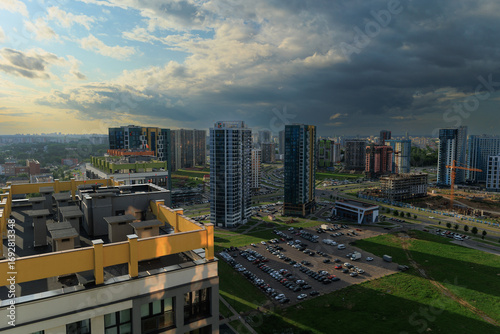 Aerial view of the big city and new building