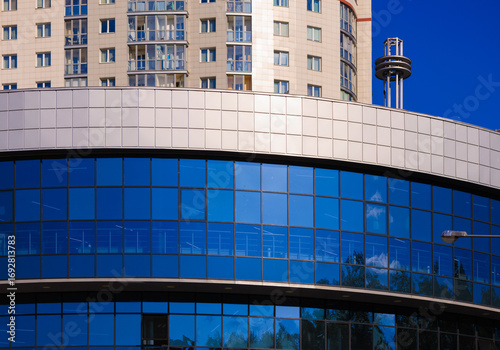 Photography City view, modern buildings and skyscrapers against the blue sky.