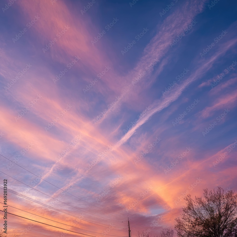 Fototapeta premium Cotton candy sky with pink and orange streaks at dawn