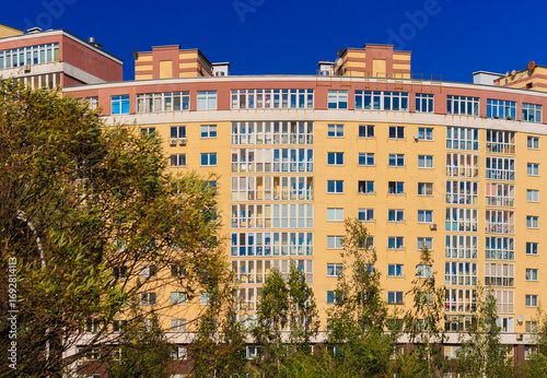 Photography City view, modern buildings and skyscrapers against the blue sky.