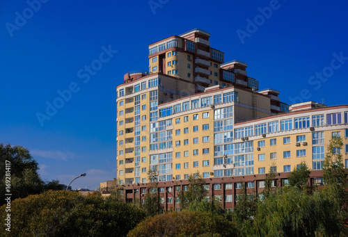Photography Cityscape on a sunny day, modern buildings and houses