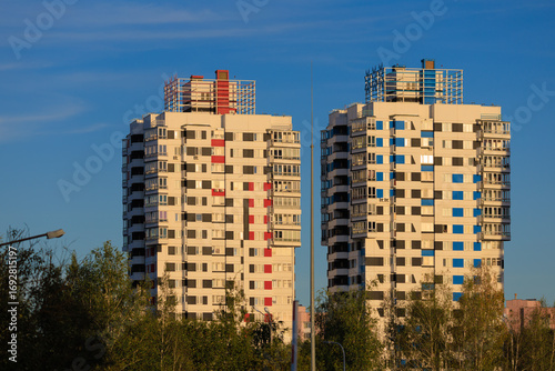 Photography Cityscape on a sunny day, modern buildings and houses
