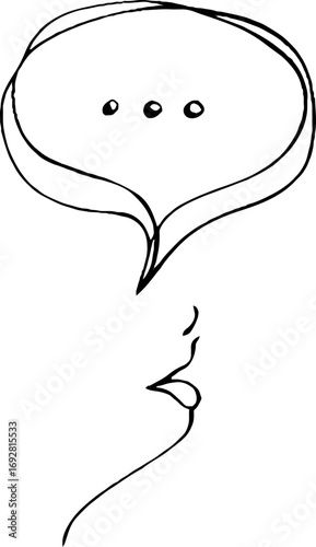 Minimalist line art of speech bubble with face profile for design use