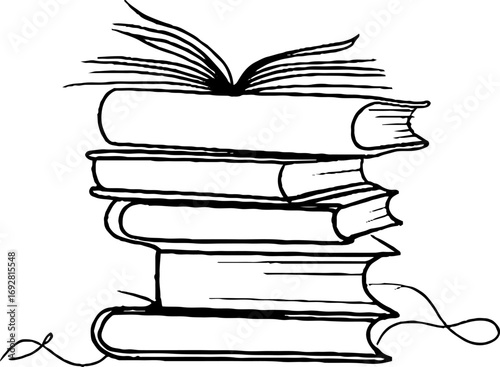 Minimalist line art illustration of stacked books for educative and decorative designs