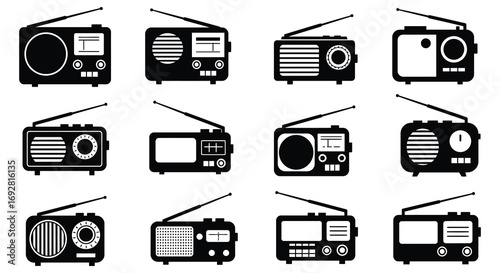 collection of various vintage radios with antennas