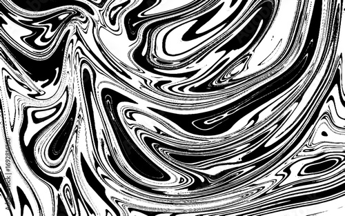 Abstract black and white waves seamless pattern with texture. Liquid marble texture design