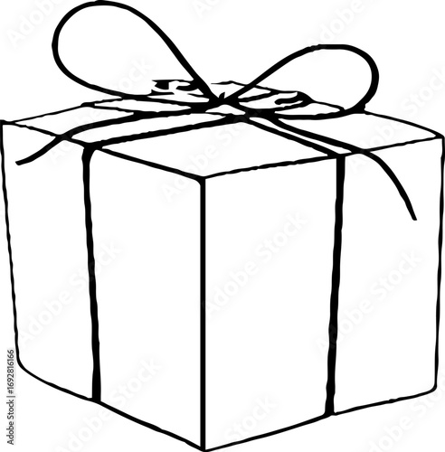 Minimalist line art of wrapped gift box with ribbon design for cards and posters