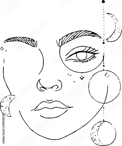 Minimalist line art of abstract face with geometric elements for modern aesthetic design