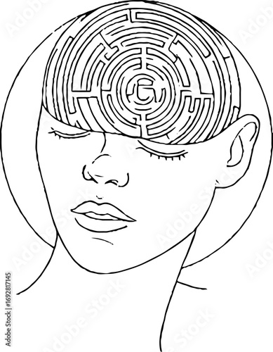 Minimalist line art of abstract face with labyrinth design for modern aesthetic