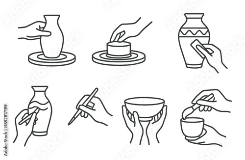 Pottery techniques illustration: crafting, shaping, painting, and glazing ceramic art