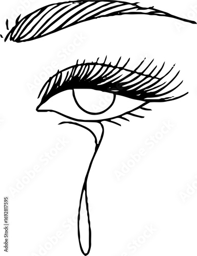 Minimalist line art illustration of an abstract eye with teardrop