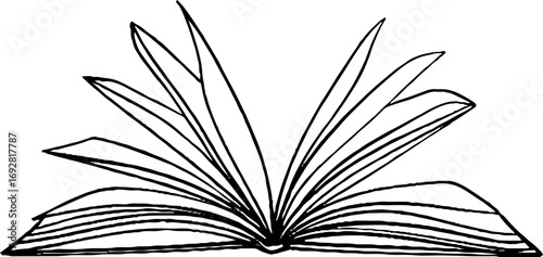Minimalist line art illustration of an open book for design and decoration