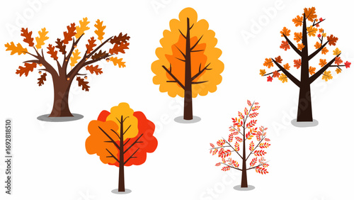 Flat Style Different Fall Season Tree Nature Element Set