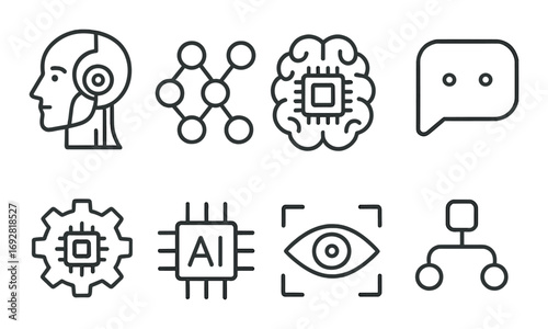 Abstract ai technology icons - artificial intelligence and neural network symbols