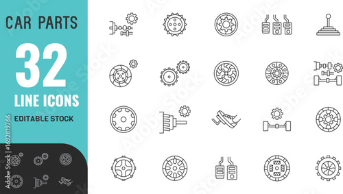 Car Parts editable icon set. Plane, train, bicycle, ship, drive, vector, auto, motorcycle, travel  . vector illustration
