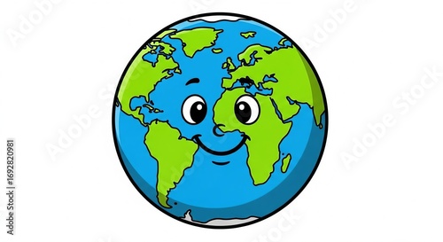 Cartoon earth with a happy face isolated on white background illustration