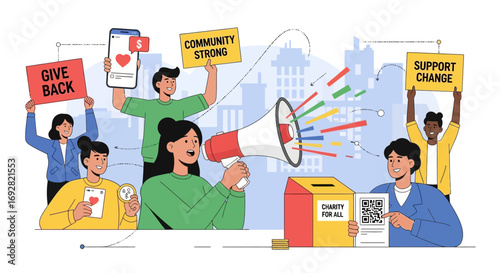 Modern Communication and Peaceful Activism Vector Illustration