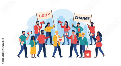 Modern Communication and Peaceful Activism Vector Illustration