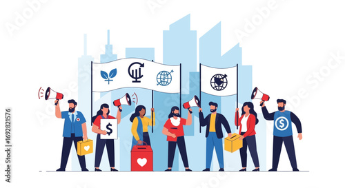 Modern Communication and Peaceful Activism Vector Illustration
