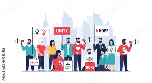 Modern Communication and Peaceful Activism Vector Illustration