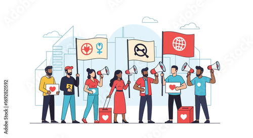 Modern Communication and Peaceful Activism Vector Illustration