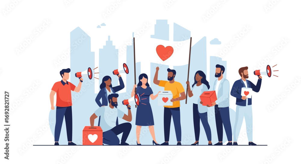 Fototapeta premium Modern Communication and Peaceful Activism Vector Illustration