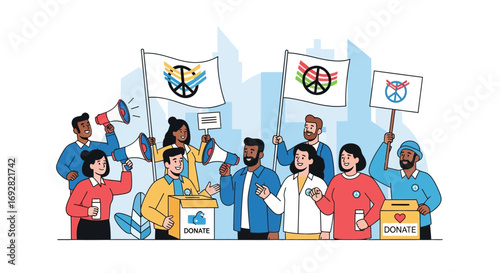 Modern Communication and Peaceful Activism Vector Illustration