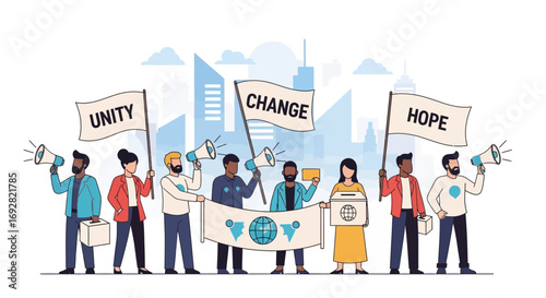 Modern Communication and Peaceful Activism Vector Illustration