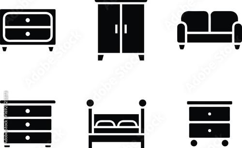 Furniture and Home Decor Icons Set - Household and Interior Design Symbols.