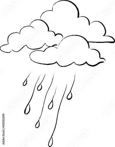 Minimalist line art of raindrops and clouds for aesthetic designs and decor
